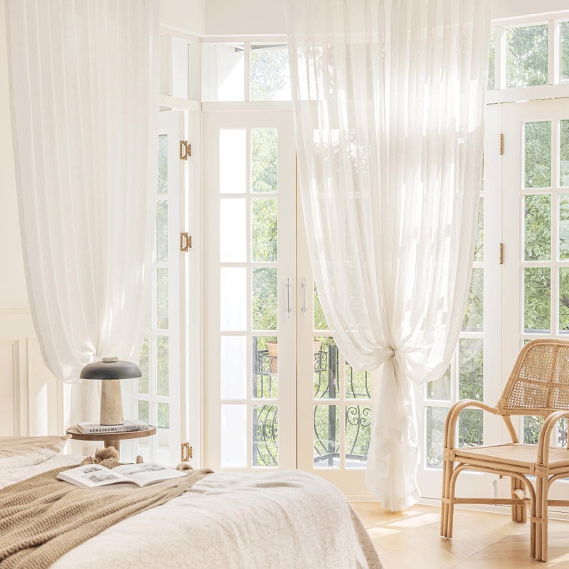 FMFUNCTEX Linen Sheer Curtains for Bedroom, Beige Curtains 72 inches Long for Living Room, Natural Flax Blend Window Draperies for Farmhouse Curtain, Rod Pocket 2 Panels - Image 5
